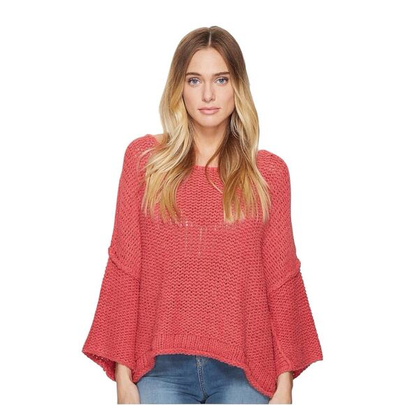 Free People Halo Dolman Oversized Chunky Knit Pullover Sweater Coral Pink Medium - Picture 1 of 13